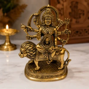 brass durga idol with lion