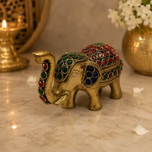 stone studded brass elephant showpiece