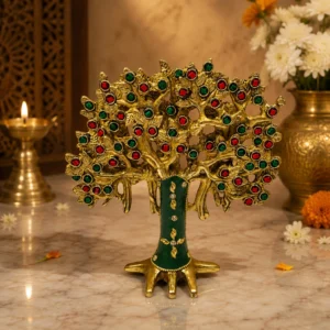 stone studded brass tree showpiece