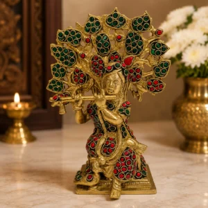 stone studded brass krishna idol