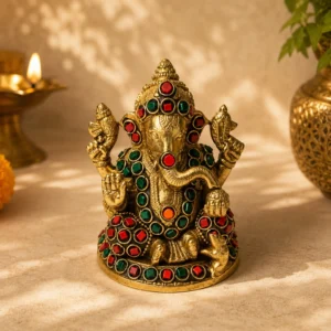 stone studded brass ganesha idol