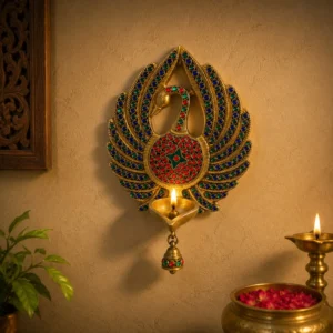 brass peacock wall hanging diya
