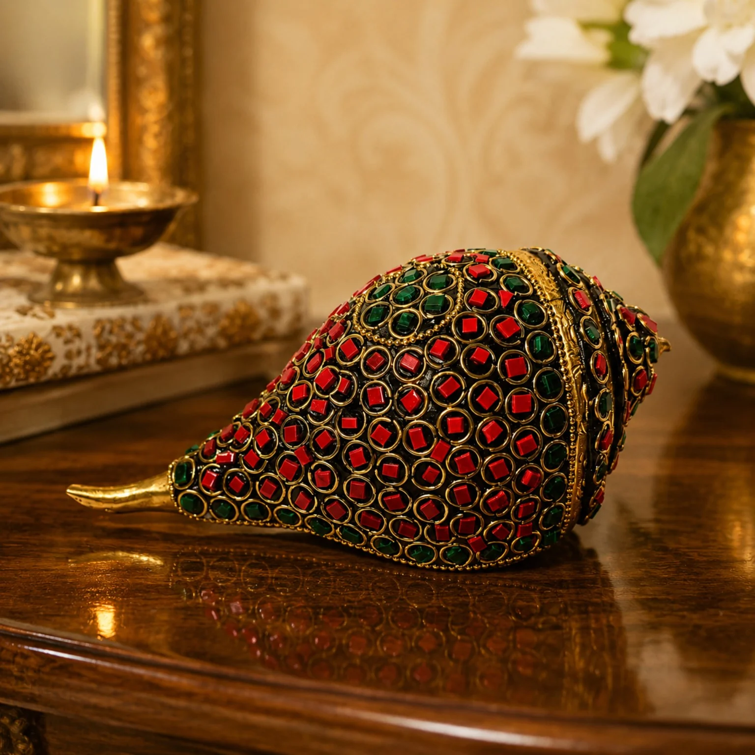 stone studded brass conch