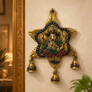 Brass Ganesha Wall Hanging 9 Inch Handcrafted Decor