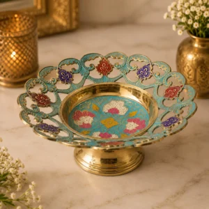 colourful brass pedestal bowl