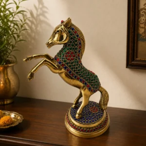 stone studded brass horse showpiece