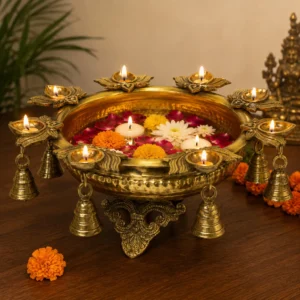 brass diya bowl with bells