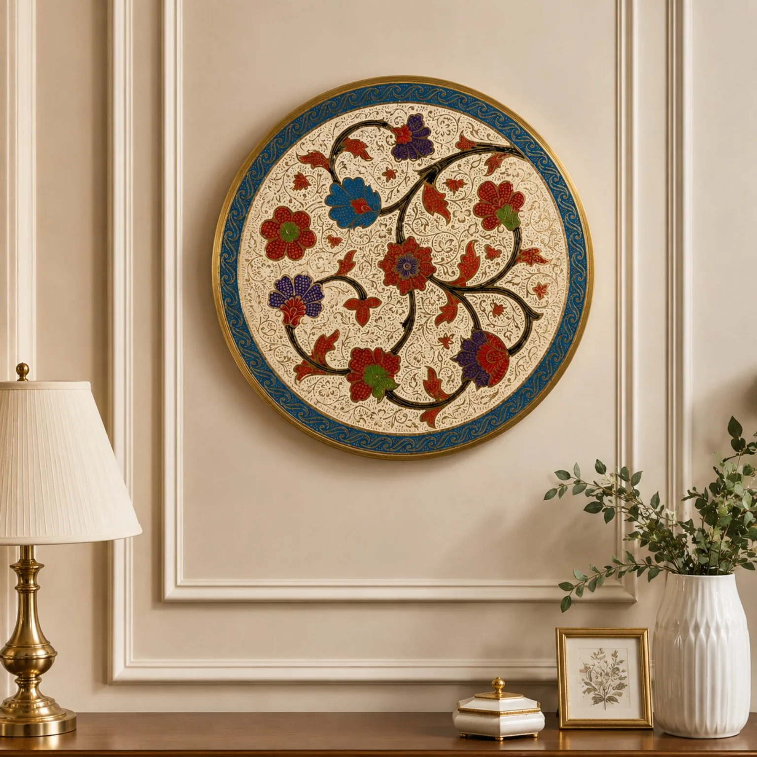 Brass Decorative Wall Plate 8.5 Inch Handcrafted Floral Design