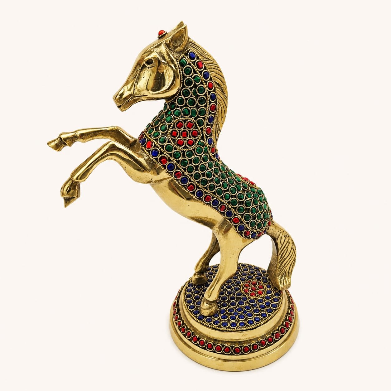 Stone Studded Brass Horse Showpiece – Stunning 11 Inch Decor | CraftyRootz - Image 2