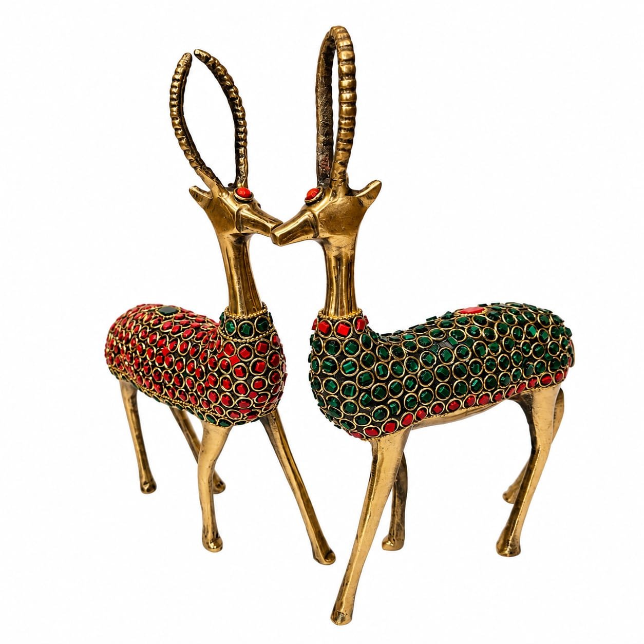 Stone Studded Brass Deer Pair – Exquisite 9 Inch Showpiece | CraftyRootz - Image 2