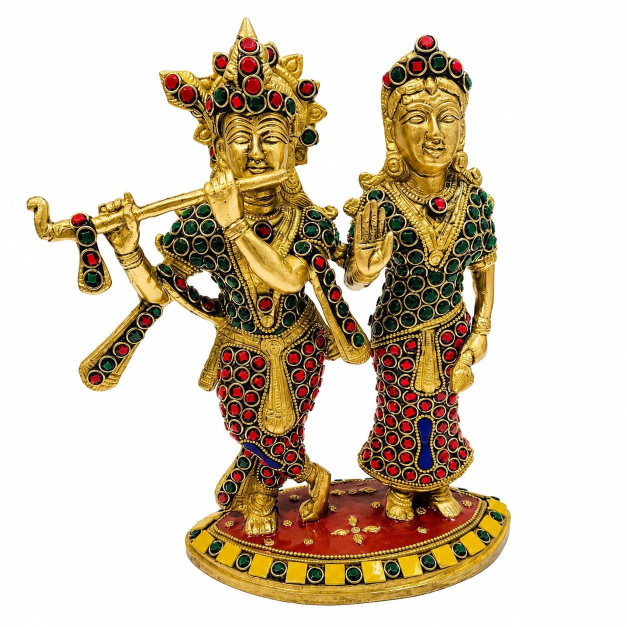 Stone Studded Brass Radha Krishna Idol – Exclusive 9 Inch Decorative Statue | CraftyRootz - Image 2