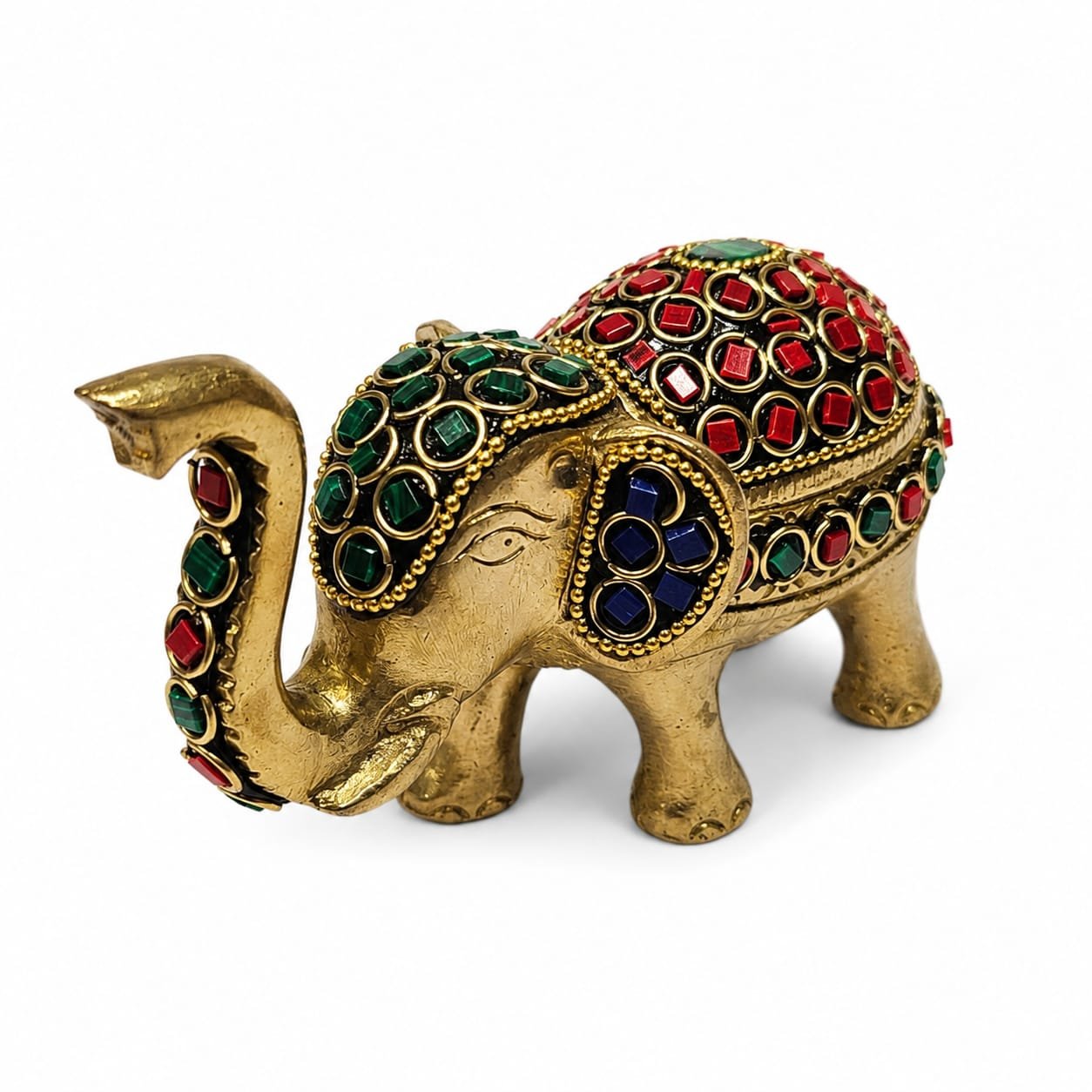 Stone Studded Brass Elephant Showpiece – Beautiful 3 Inch Decor | CraftyRootz - Image 2