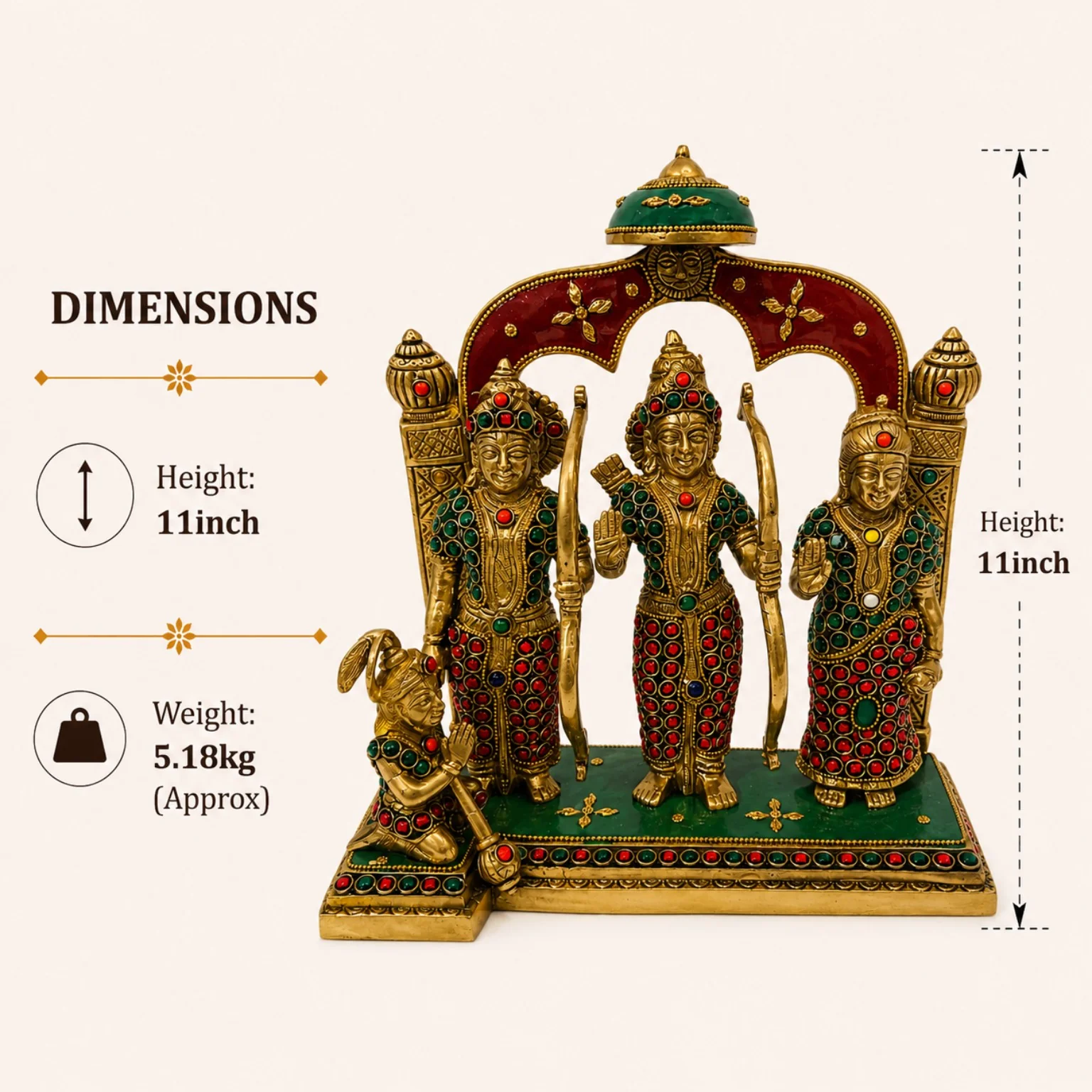 Brass Ram Darbar Idol – Stunning 11 Inch Decorative Statue | CraftyRootz - Image 4