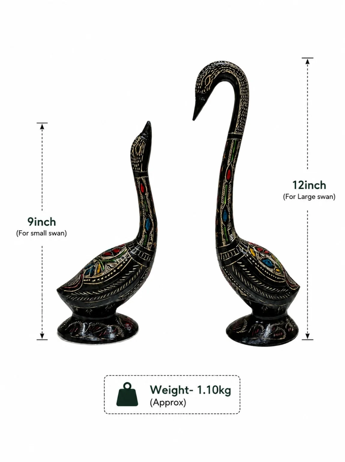 Black Swan Showpiece – Stunning 12 Inch Decorative Pair | CraftyRootz - Image 3