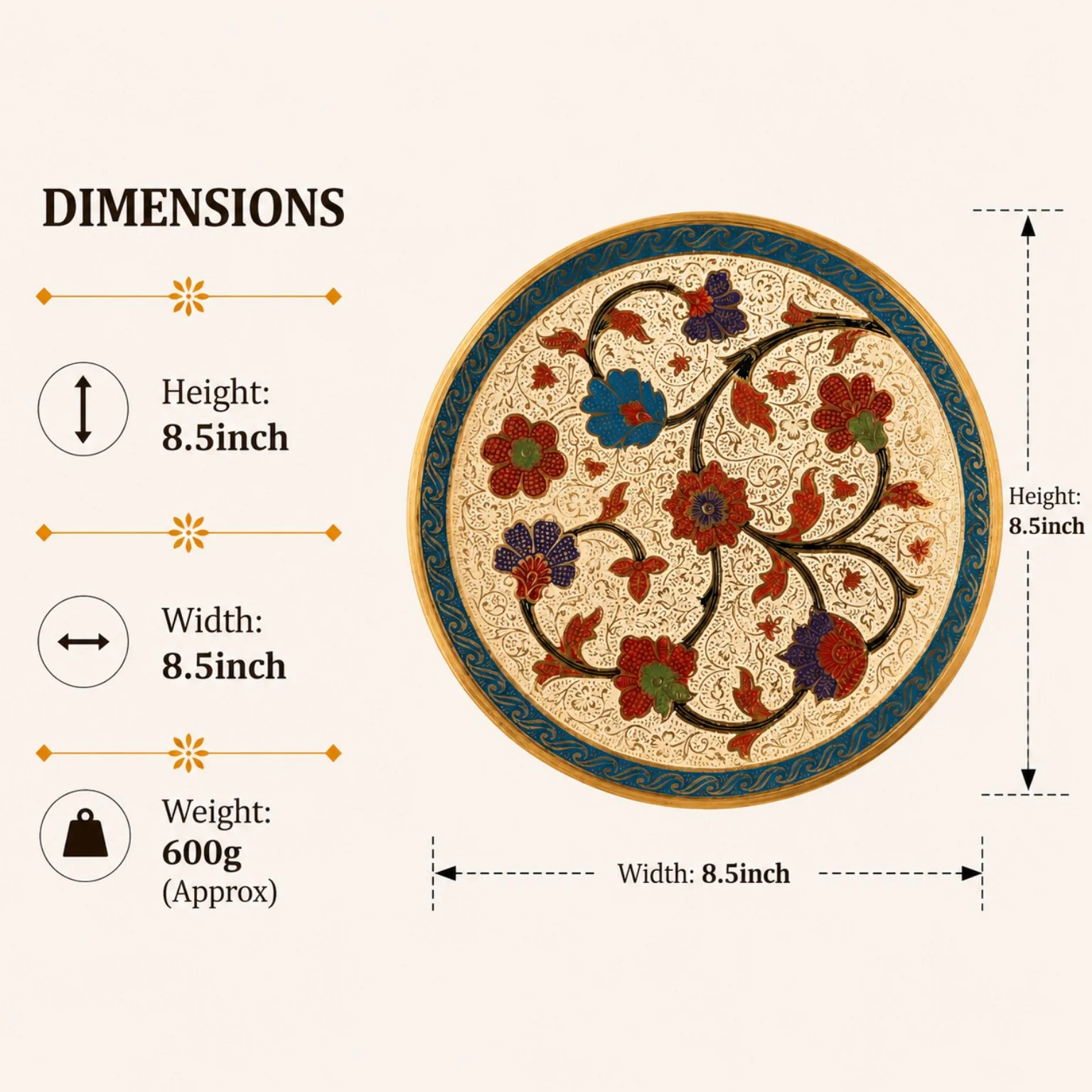 Brass Decorative Wall Plate – Exquisite 8.5 Inch Handcrafted Decor | CraftyRootz - Image 3