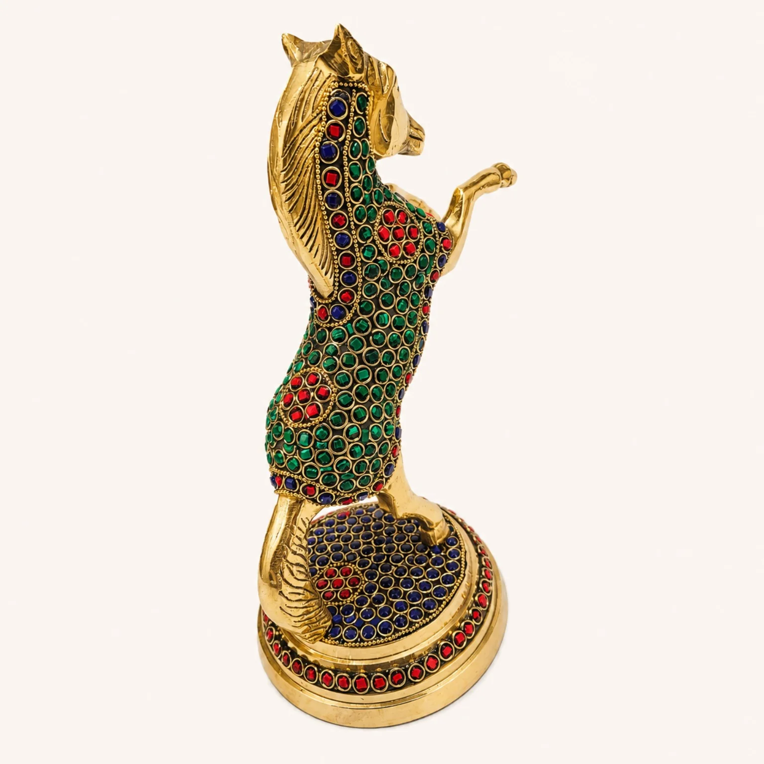 Stone Studded Brass Horse Showpiece – Stunning 11 Inch Decor | CraftyRootz - Image 3