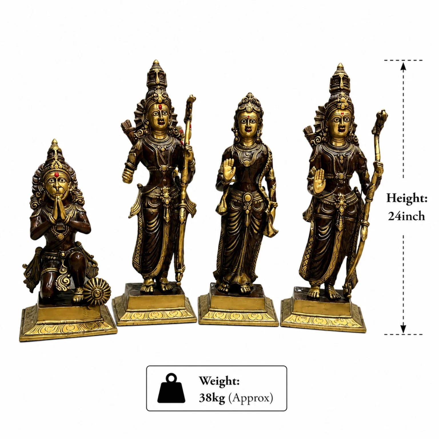 Brass Ram Darbar Idol Set – Exclusive 4-Piece Handcrafted Pooja Decor | CraftyRootz - Image 3