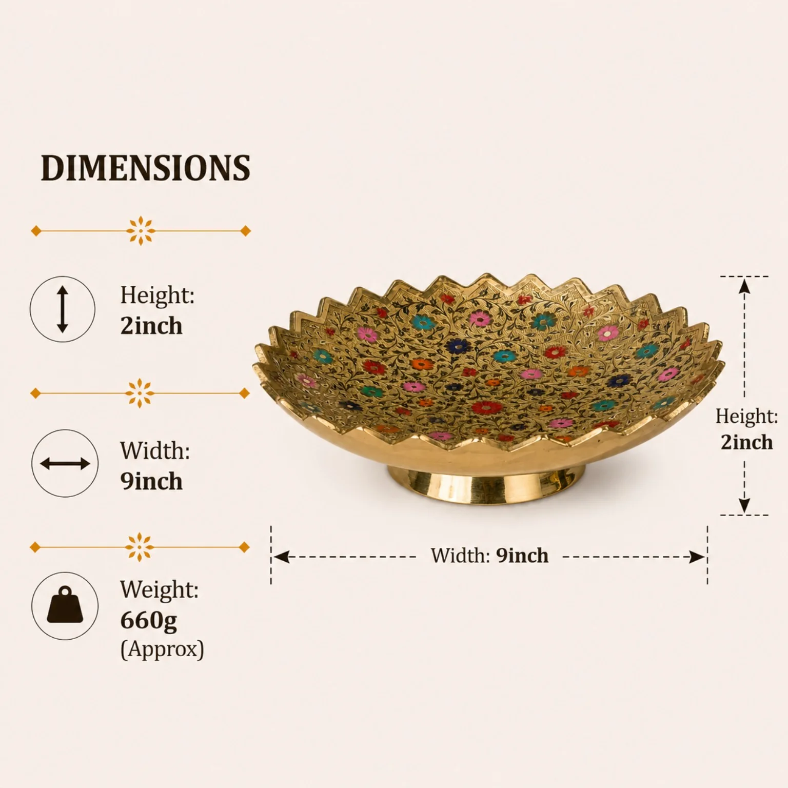 Brass Decorative Bowl – Stunning 9 Inch Floral Brass Showpiece | CraftyRootz - Image 4