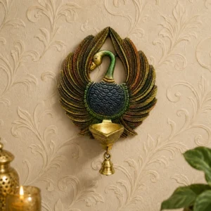peacock brass diya decor