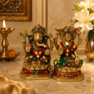 brass ganesha lakshmi idol pair